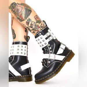 Dr. Martens Black and White Studded Combat Boots